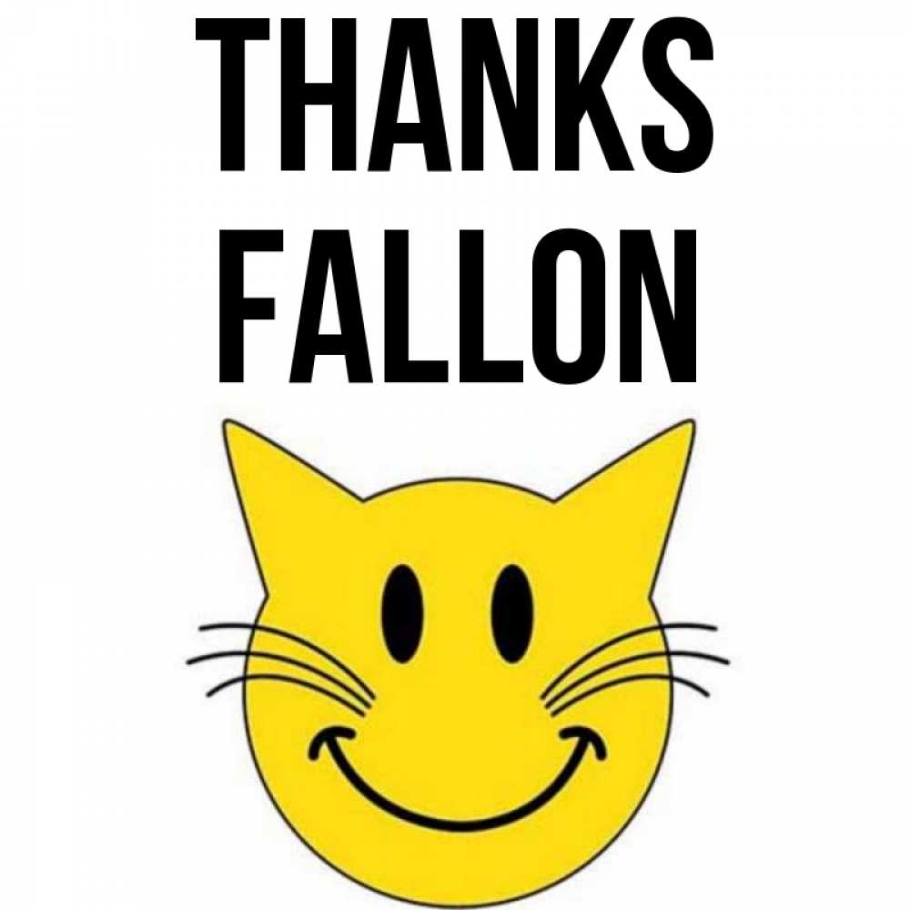 Greetings card с именем, Fallon Thanks улыбающийся смайл кот Greetings with text for free download 