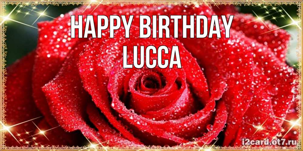 Greetings card с именем, Lucca Happy Birthday роса и роза. открытка с красивой розой Greetings with text for free download 