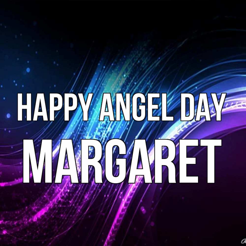 Greetings card с именем, Margaret happy angel day фиолетовый фон Greetings with text for free download 