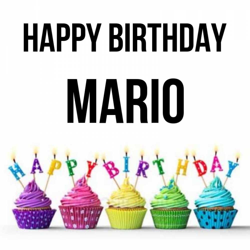 Greetings card с именем, Mario Happy Birthday открытка ко дню рождения с разноцветными вкусняшками Greetings with text for free download 