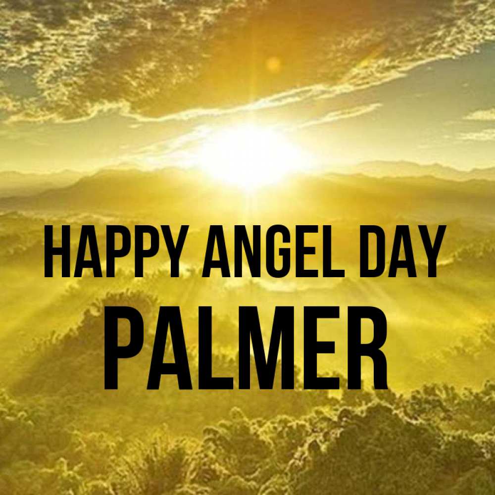 Greetings card с именем, Palmer happy angel day леса и небо в желтом Greetings with text for free download 