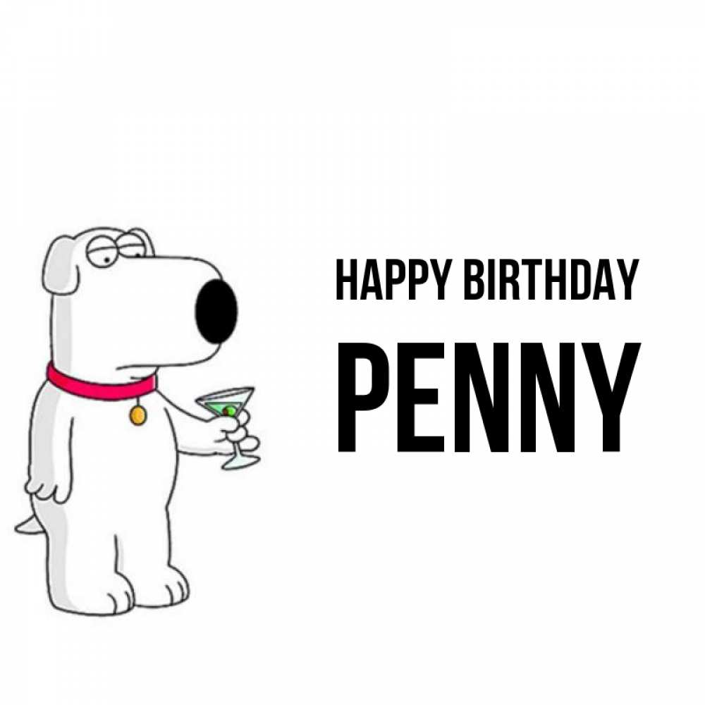 Greetings card с именем, Penny Happy Birthday песик с оливками Greetings with text for free download 