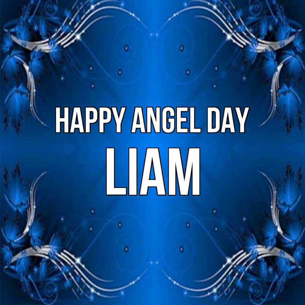 Greetings card с именем, Liam happy angel day красивая рамочка с узорами Greetings with text for free download 