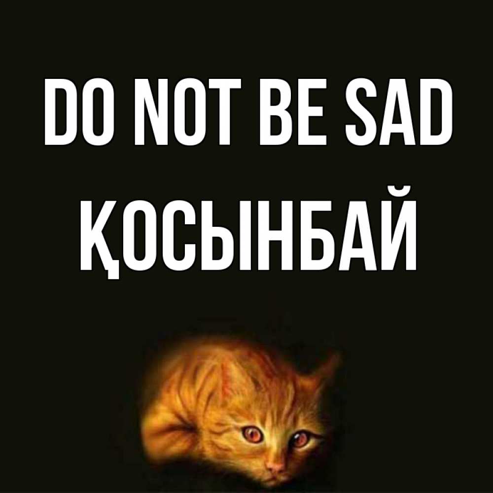 Greetings card с именем, ҚОСЫНБАЙ Do not be sad лежащий кот в темноте Greetings with text for free download 