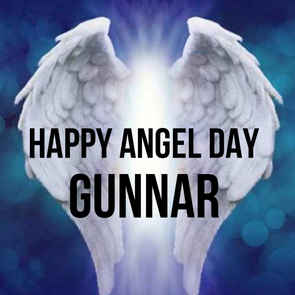 Greetings card с именем, Gunnar happy angel day синий фон и крылышки Greetings with text for free download 