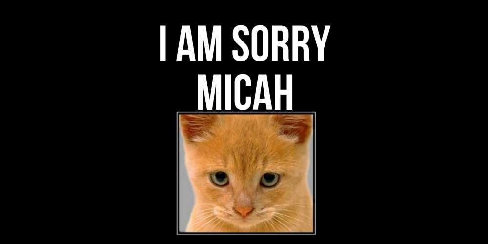 Greetings card с именем, Micah I am sorry рыжий грустный кот просит прощения Greetings with text for free download 