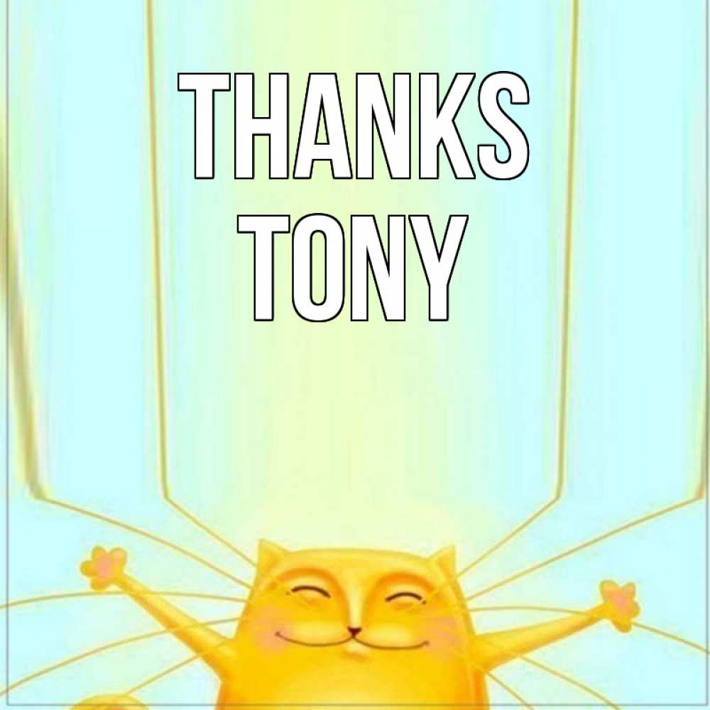Greetings card с именем, Tony Thanks кот с усами благодарит Greetings with text for free download 