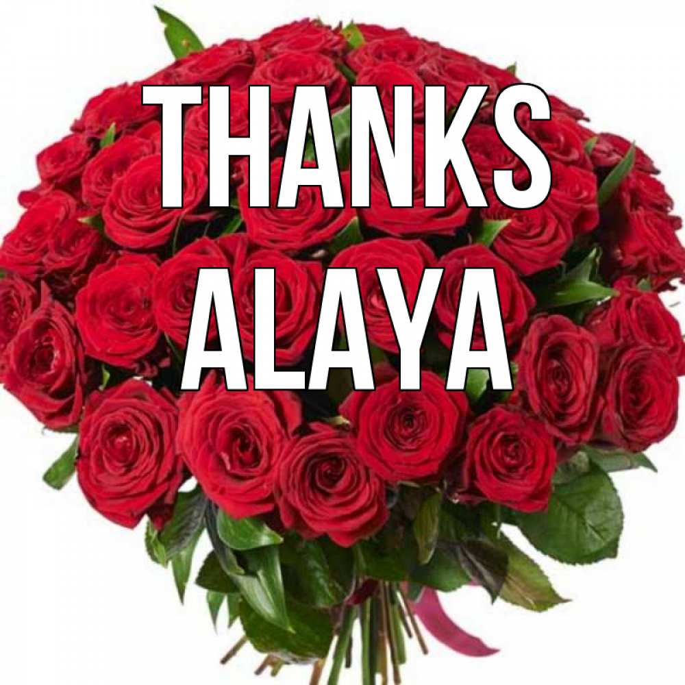 Greetings card с именем, Alaya Thanks букет красных роз Greetings with text for free download 