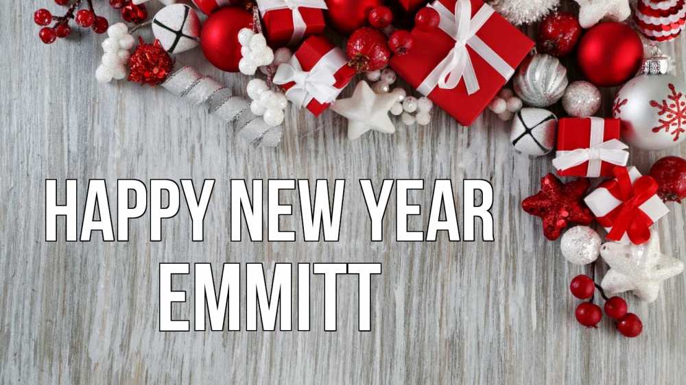 Greetings card с именем, Emmitt Happy New Year новый год коробки Greetings with text for free download 