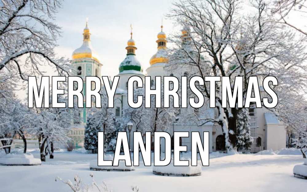 Greetings card с именем, Landen Merry Christmas зима, церковь Greetings with text for free download 