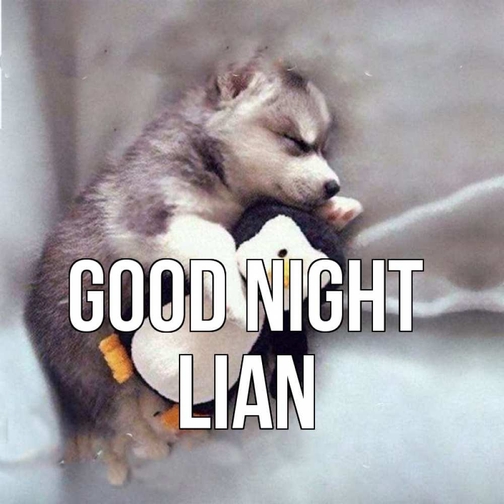 Greetings card с именем, Lian Good night обнимашки щенка и пингвина Greetings with text for free download 