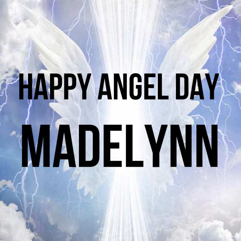 Greetings card с именем, Madelynn happy angel day молнии на небе и свет Greetings with text for free download 
