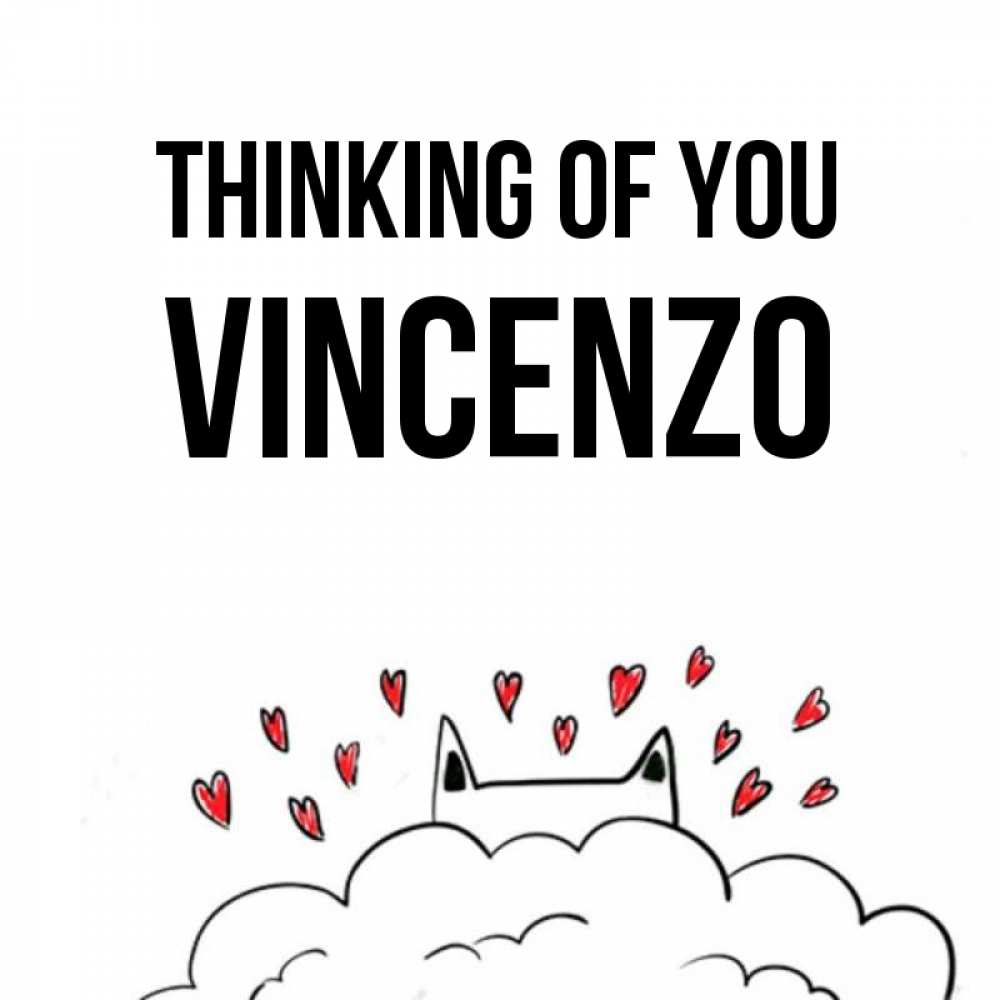 Greetings card с именем, Vincenzo Thinking of you кот за облаком Greetings with text for free download 