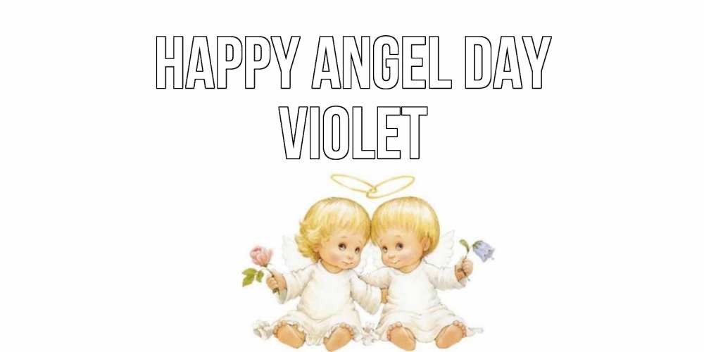 Greetings card с именем, Violet happy angel day Два ребенка ангела Greetings with text for free download 