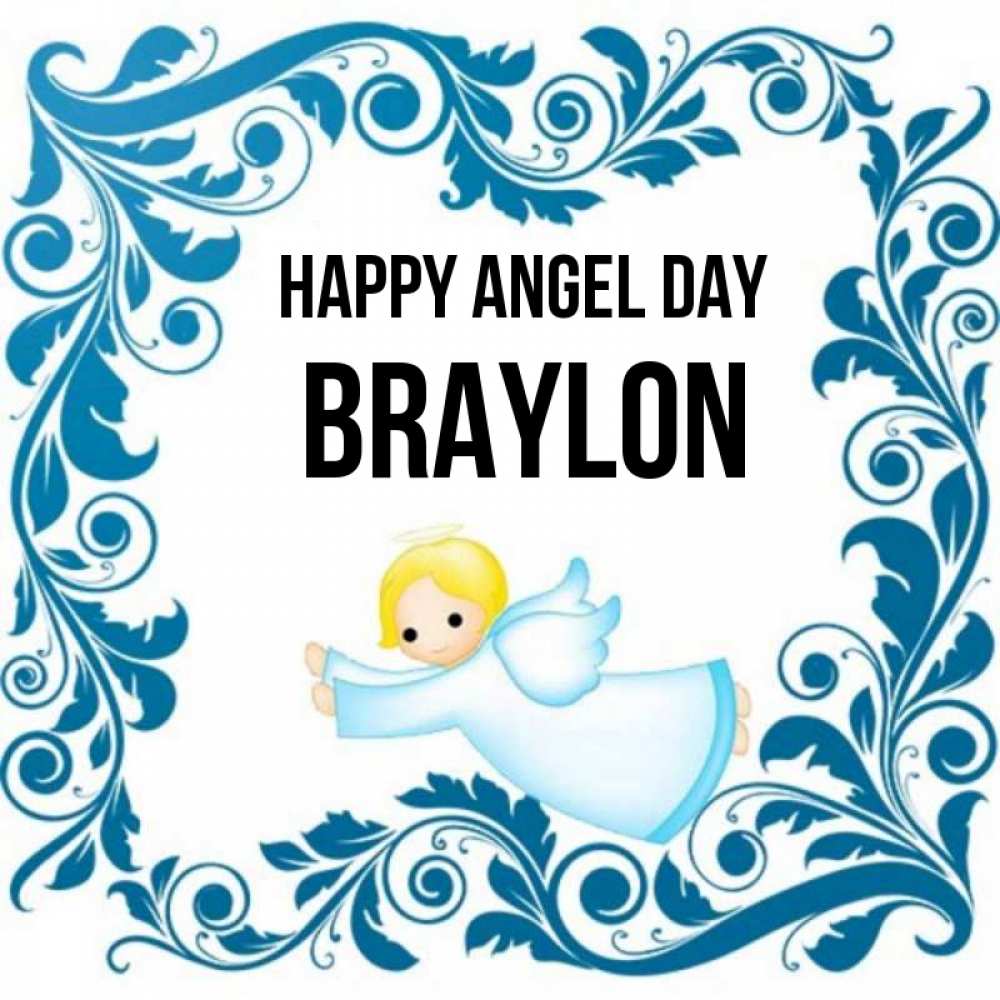 Greetings card с именем, Braylon happy angel day девочка ангел и синяя рамка Greetings with text for free download 