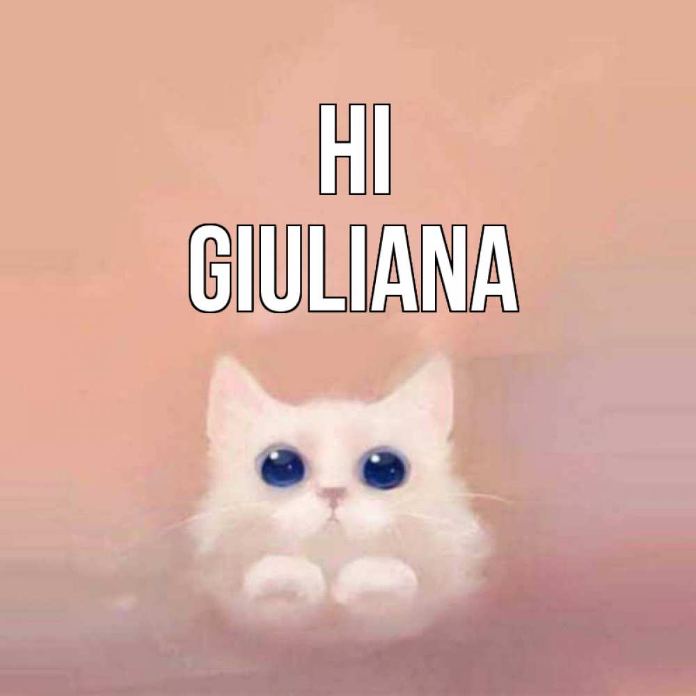Greetings card с именем, Giuliana Hi котик белый в полете Greetings with text for free download 