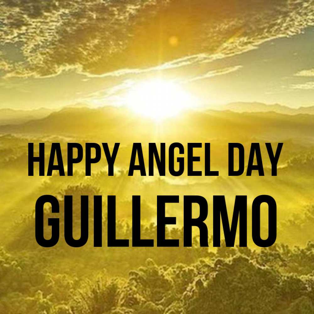 Greetings card с именем, Guillermo happy angel day леса и небо в желтом Greetings with text for free download 