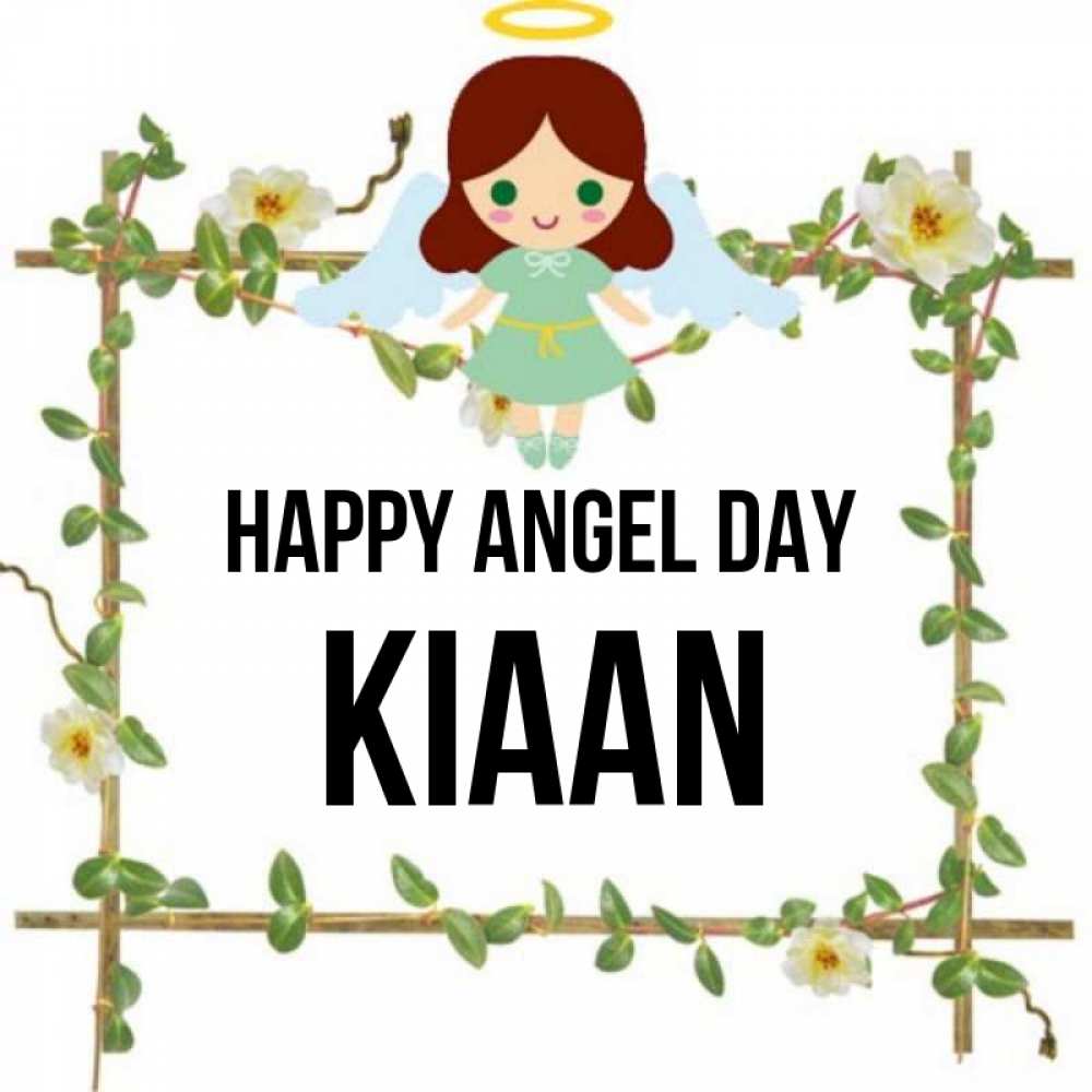 Greetings card с именем, Kiaan happy angel day Ангел с нимбом Greetings with text for free download 