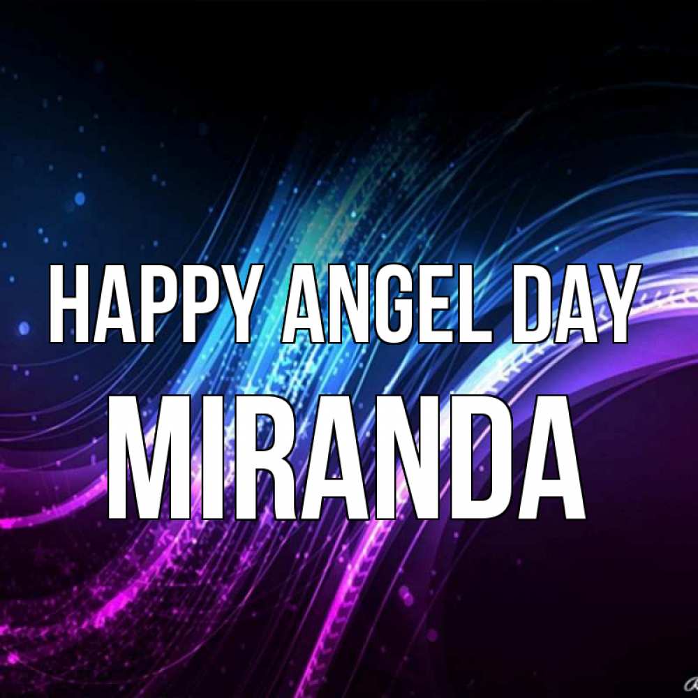 Greetings card с именем, Miranda happy angel day фиолетовый фон Greetings with text for free download 
