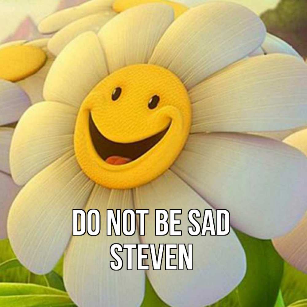 Greetings card с именем, Steven Do not be sad огромная улыбающаяся ромашуща Greetings with text for free download 