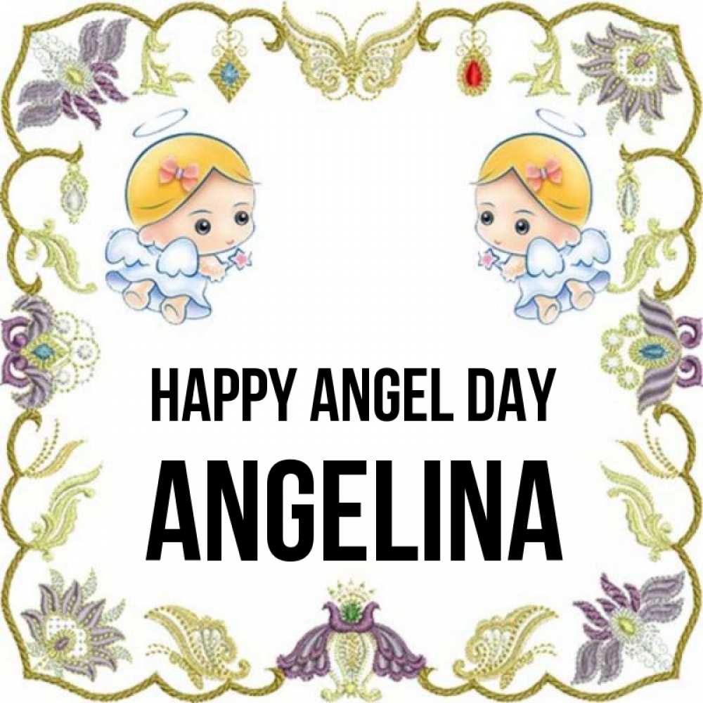Greetings card с именем, Angelina happy angel day маленькие ангелы с крылышками Greetings with text for free download 