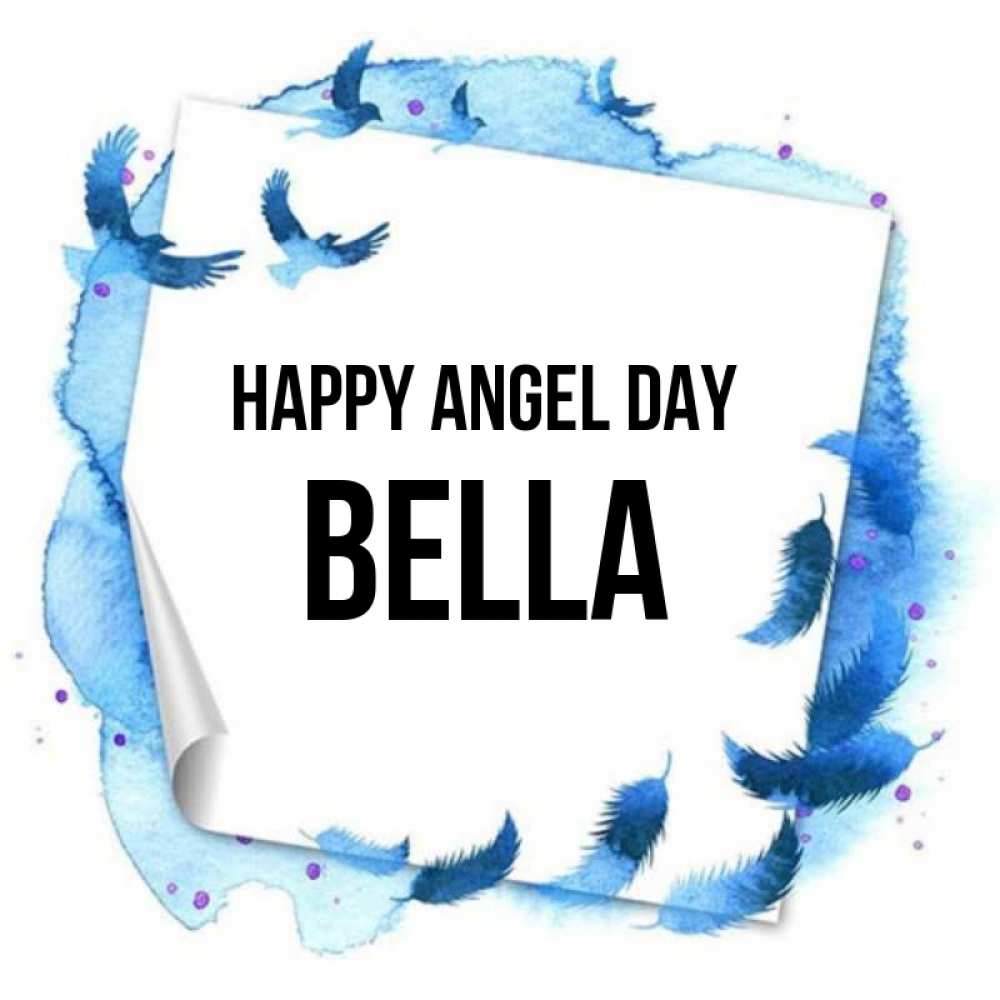 Greetings card с именем, Bella happy angel day красивые птицы летят Greetings with text for free download 
