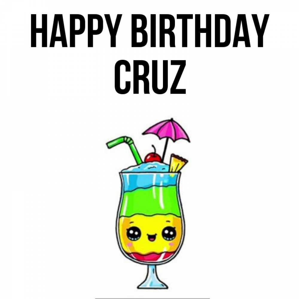 Greetings card с именем, Cruz Happy Birthday с зонтиком Greetings with text for free download 