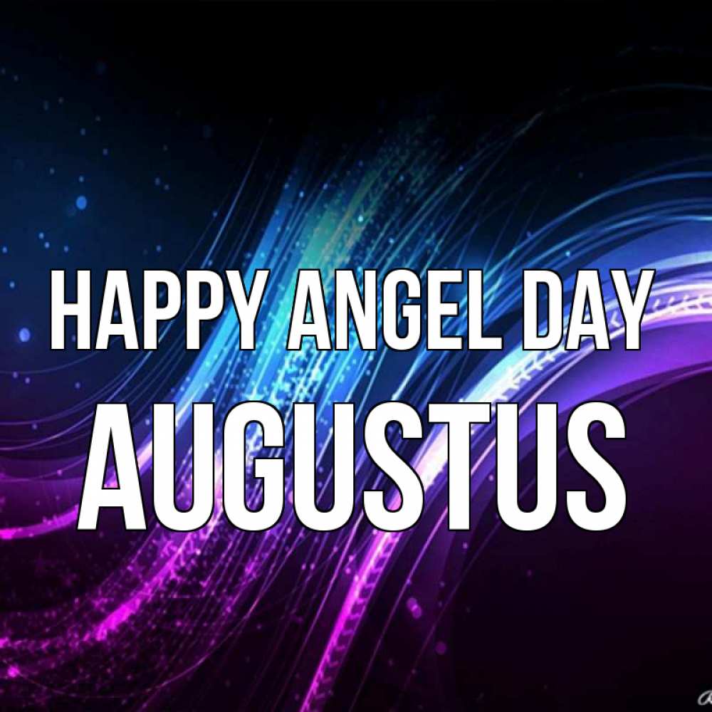 Greetings card с именем, Augustus happy angel day фиолетовый фон Greetings with text for free download 