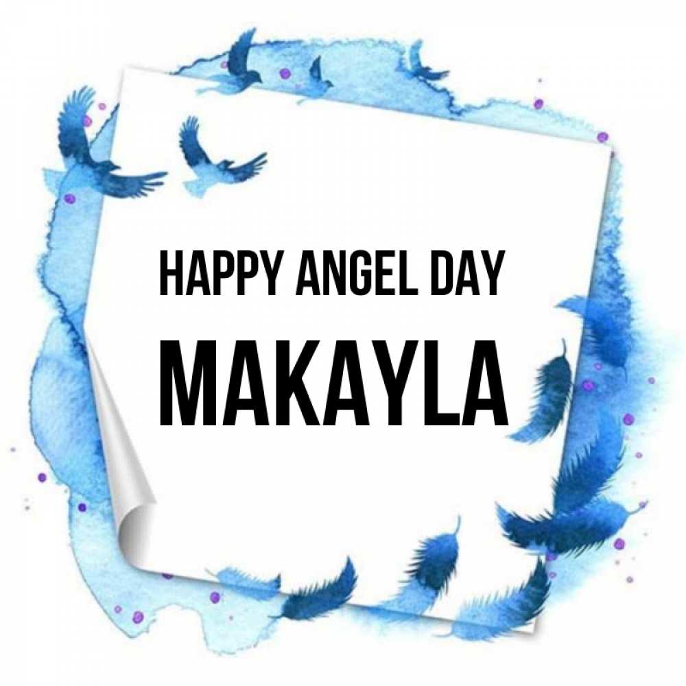 Greetings card с именем, Makayla happy angel day красивые птицы летят Greetings with text for free download 