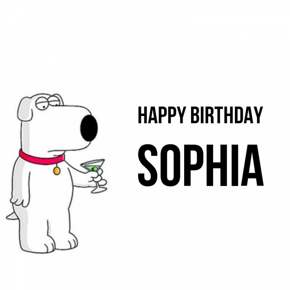 Greetings card с именем, Sophia Happy Birthday песик с оливками Greetings with text for free download 