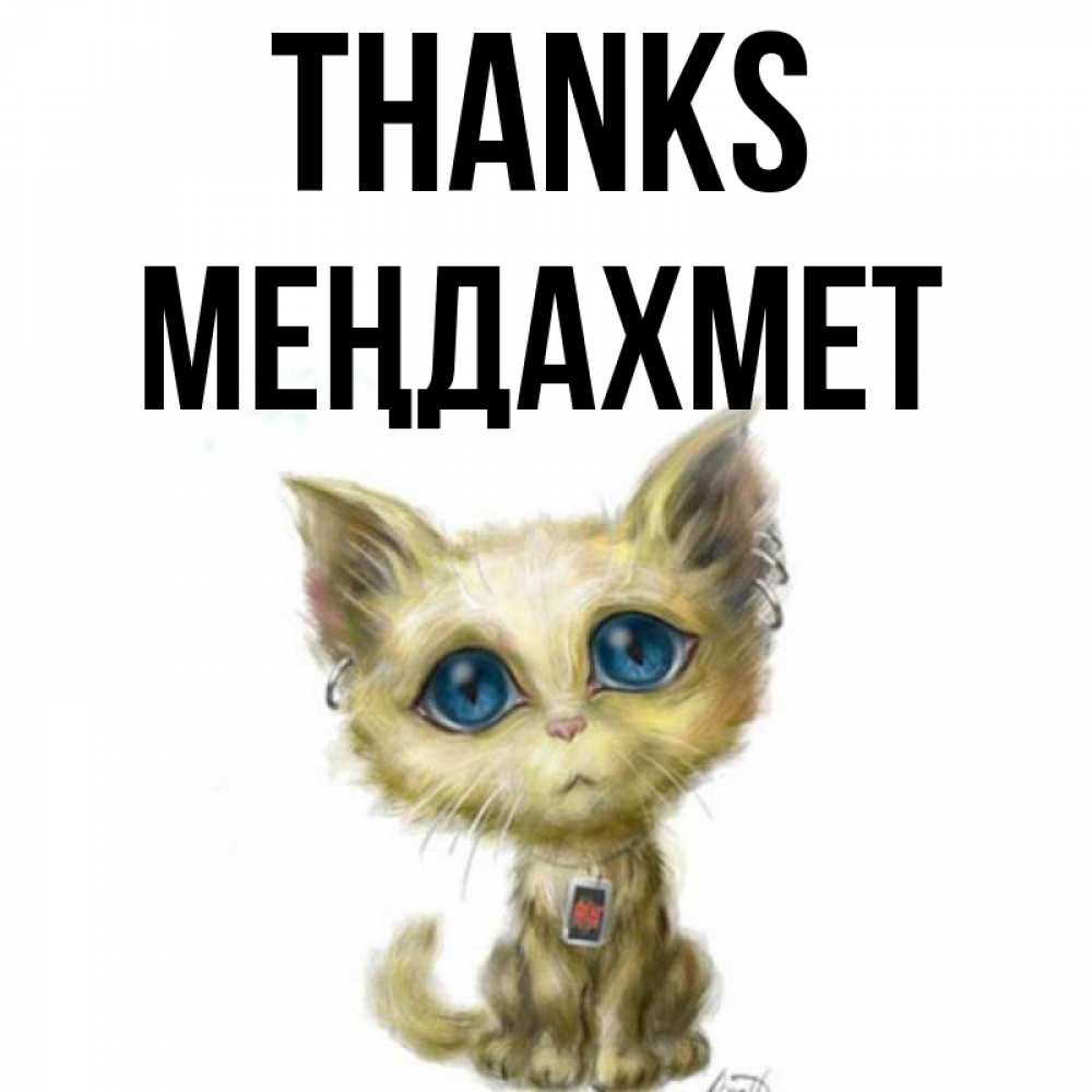 Greetings card с именем, МЕҢДАХМЕТ Thanks рисованный кот благодарит вас Greetings with text for free download 