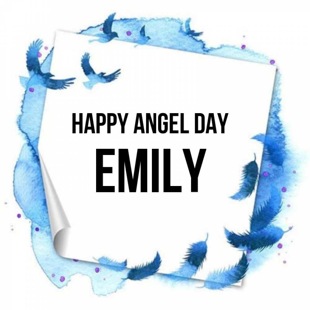 Greetings card с именем, Emily happy angel day красивые птицы летят Greetings with text for free download 