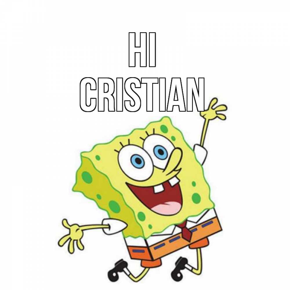 Greetings card с именем, Cristian Hi губка боб в прыжке Greetings with text for free download 