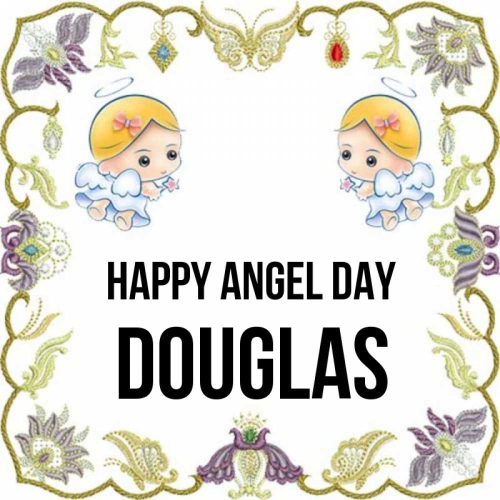 Greetings card с именем, Douglas happy angel day маленькие ангелы с крылышками Greetings with text for free download 