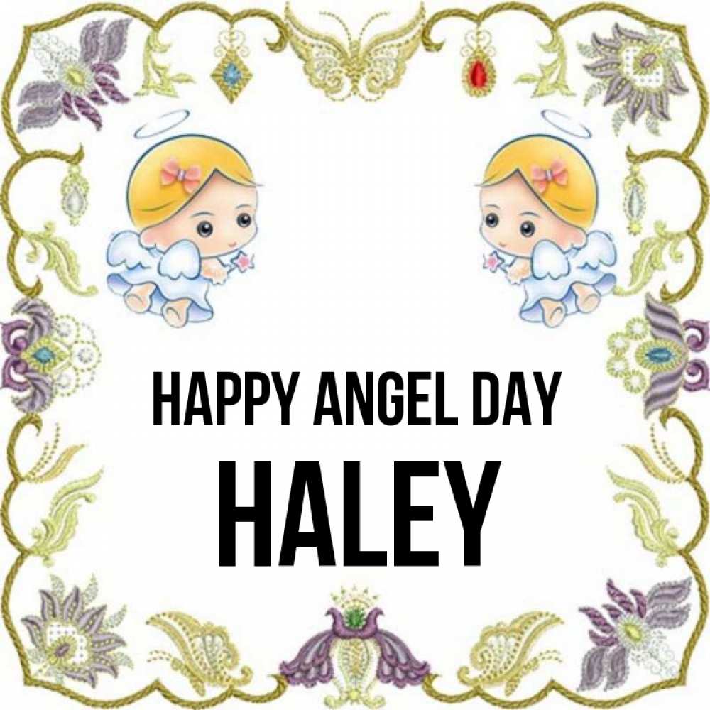Greetings card с именем, Haley happy angel day маленькие ангелы с крылышками Greetings with text for free download 