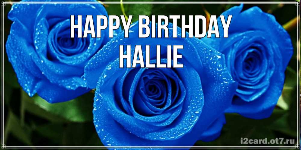Greetings card с именем, Hallie Happy Birthday розы с синим цветом Greetings with text for free download 