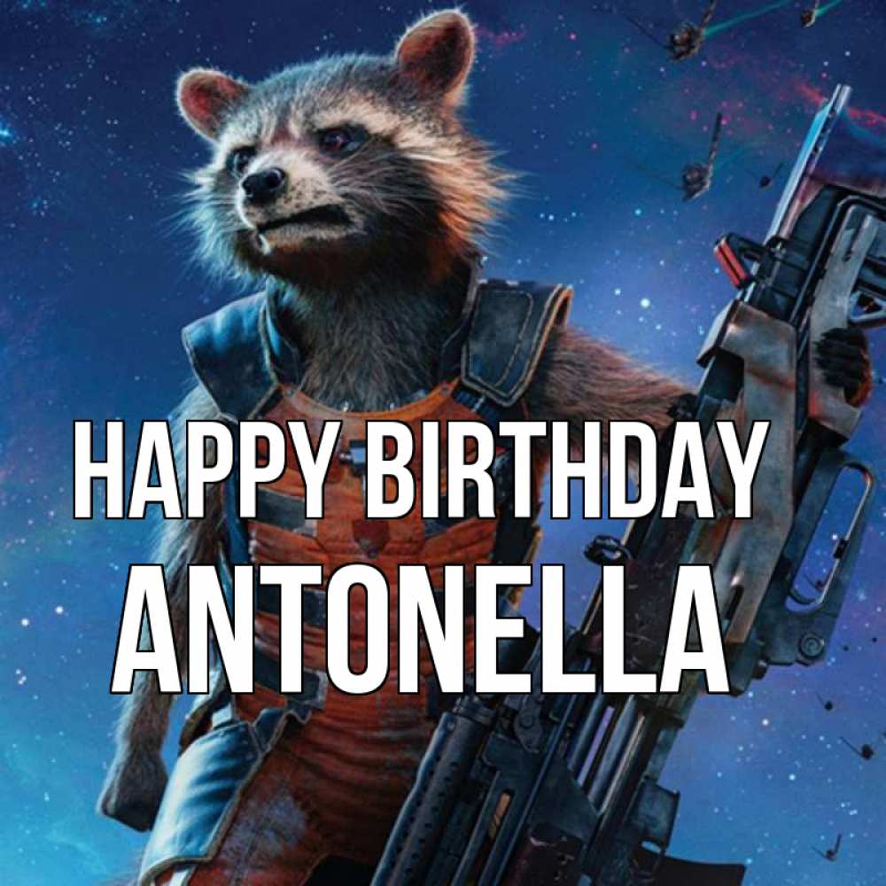 Greetings card с именем, Antonella Happy Birthday реактивный Рокета Greetings with text for free download 