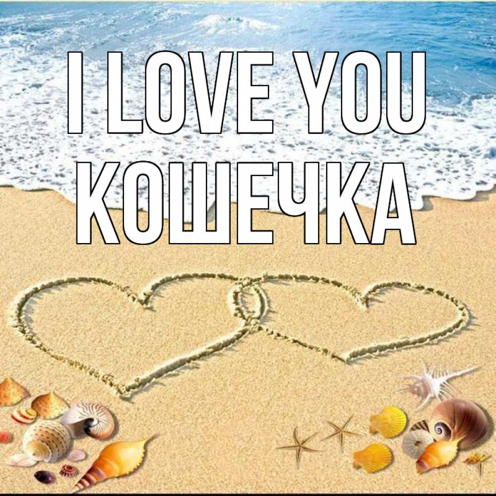 Greetings card с именем, Кошечка I love you ракушки Greetings with text for free download 