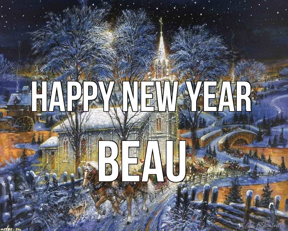 Greetings card с именем, Beau Happy New Year упряжка лошадей, лошади, новый год Greetings with text for free download 
