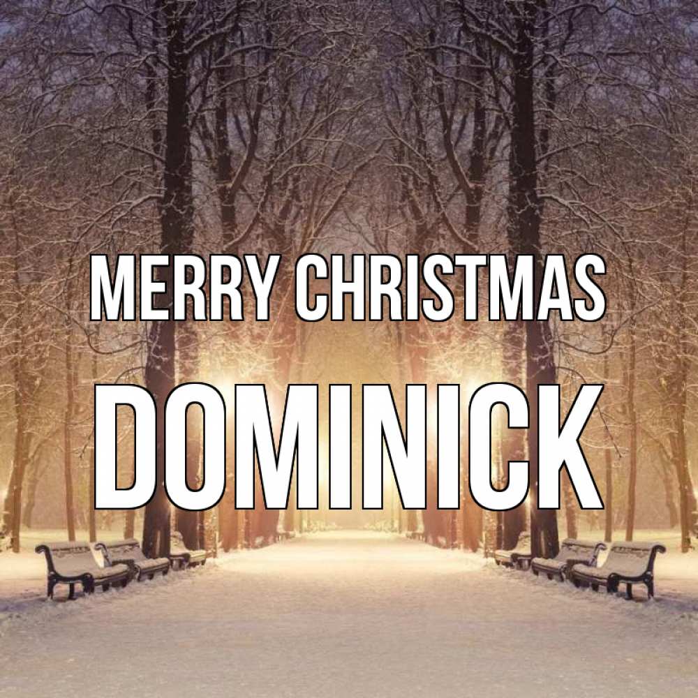 Greetings card с именем, Dominick Merry Christmas зима, парк, фонарь, лес Greetings with text for free download 