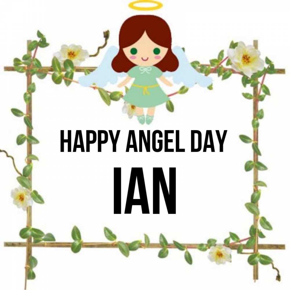 Greetings card с именем, Ian happy angel day Ангел с нимбом Greetings with text for free download 