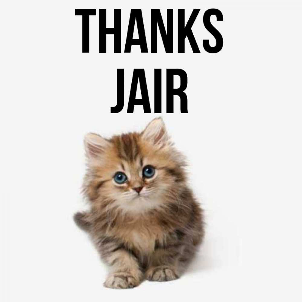 Greetings card с именем, Jair Thanks пушистый котик Greetings with text for free download 