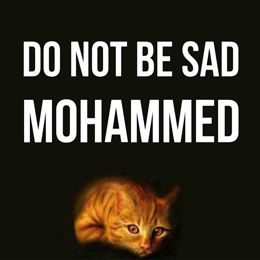 Greetings card с именем, Mohammed Do not be sad лежащий кот в темноте Greetings with text for free download 