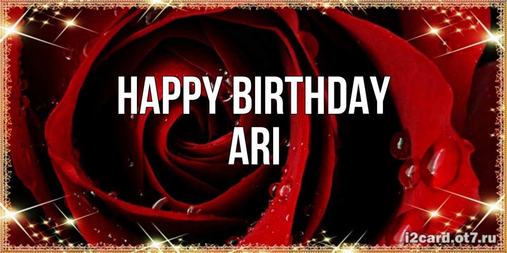 Greetings card с именем, Ari Happy Birthday цветок в росе на день рождения Greetings with text for free download 