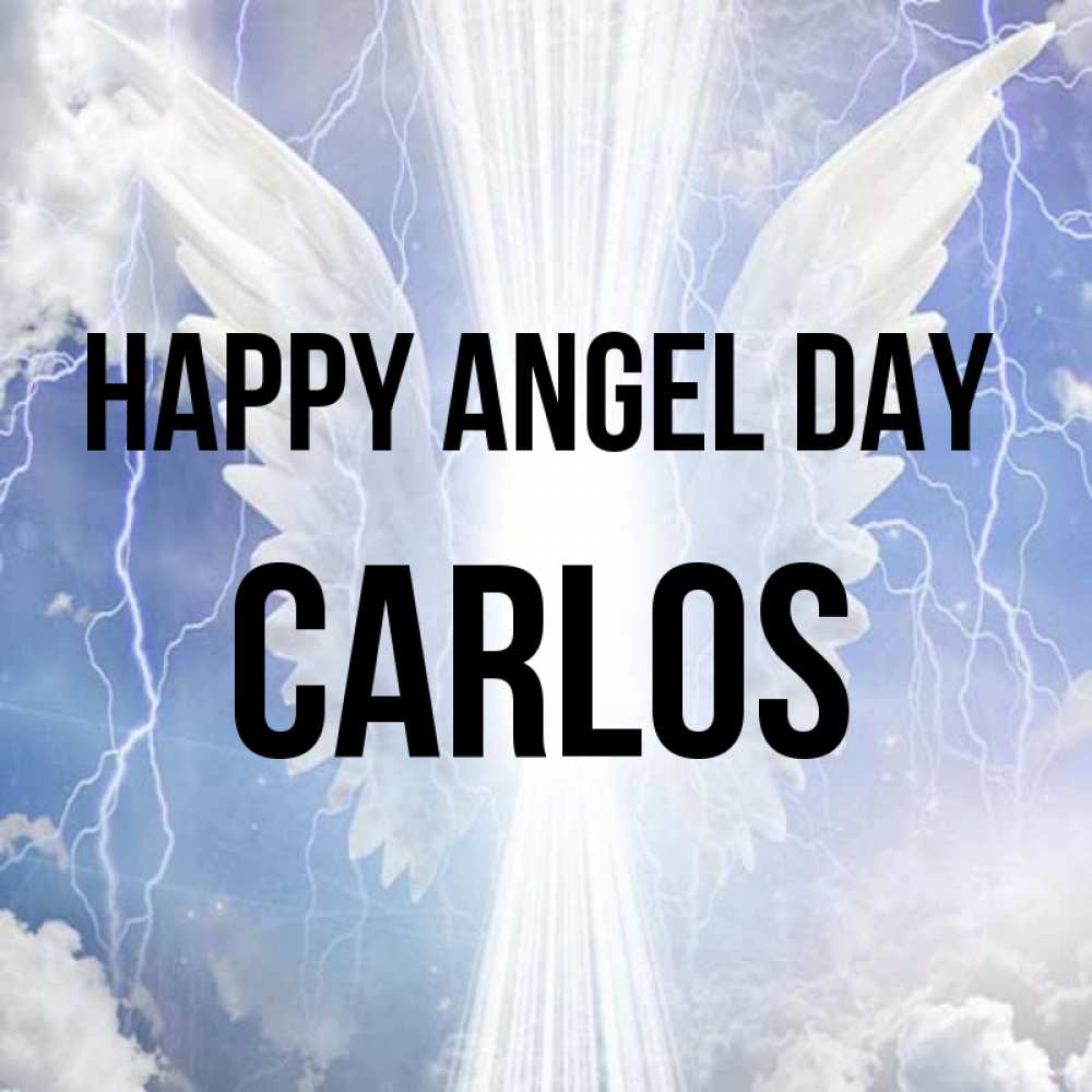 Greetings card с именем, Carlos happy angel day молнии на небе и свет Greetings with text for free download 
