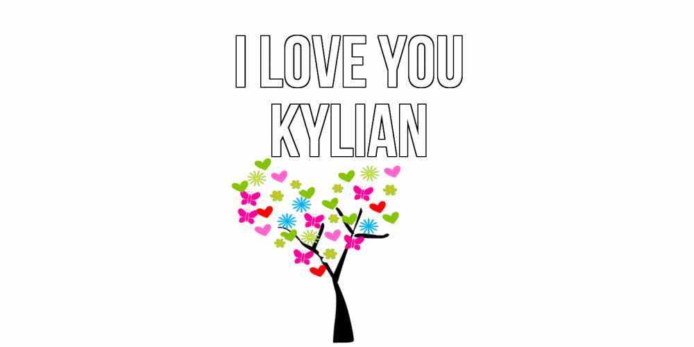 Greetings card с именем, Kylian I love you Дерево, бабочки Greetings with text for free download 