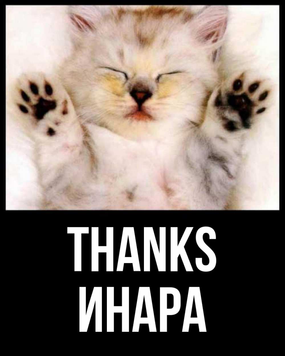 Greetings card с именем, Инара Thanks маленький котенок Greetings with text for free download 