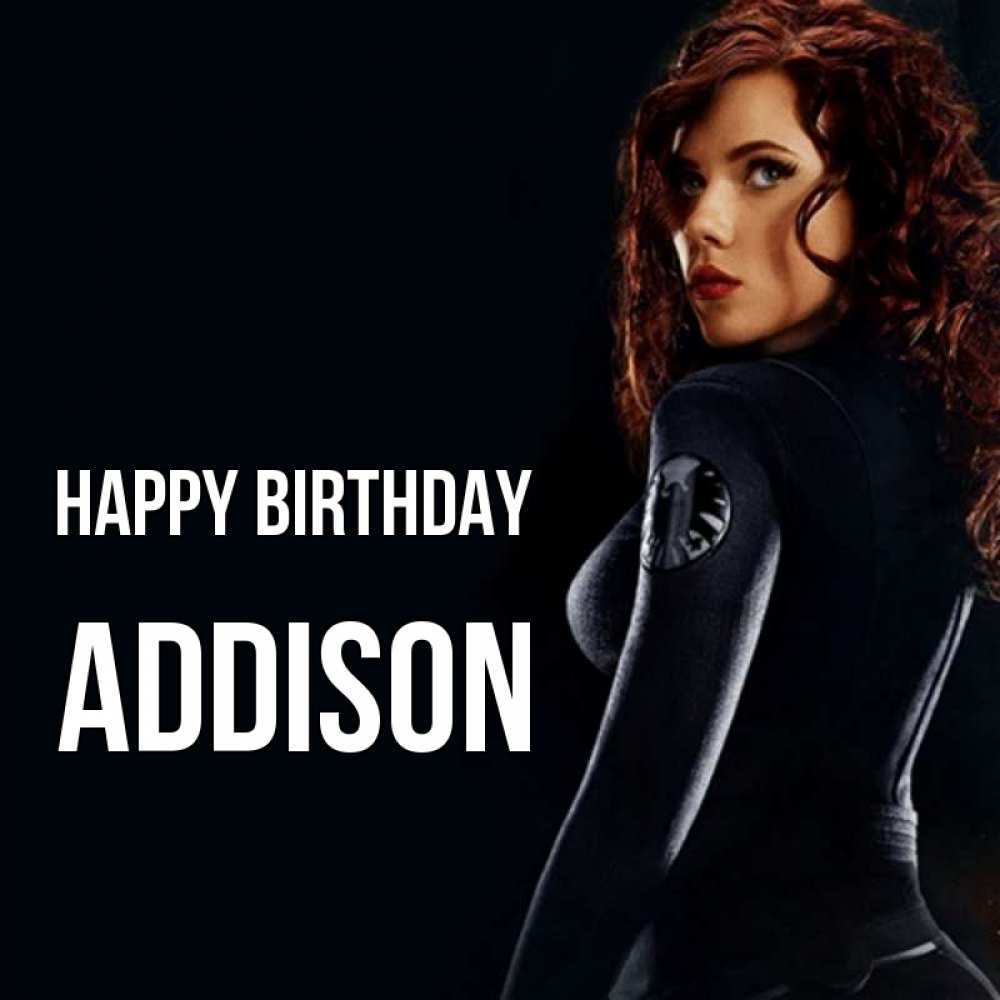 Greetings card с именем, Addison Happy Birthday Марвел черная вдова Greetings with text for free download 