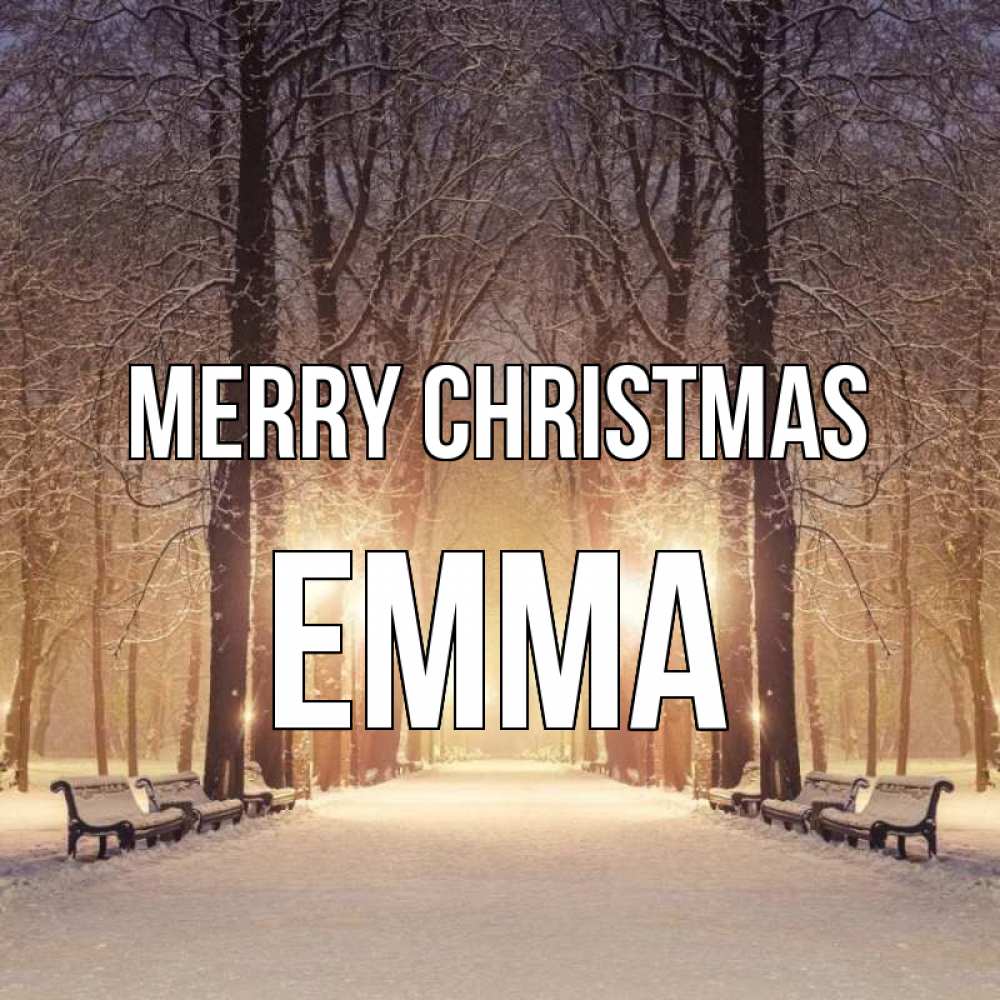 Greetings card с именем, Emma Merry Christmas зима, парк, фонарь, лес Greetings with text for free download 