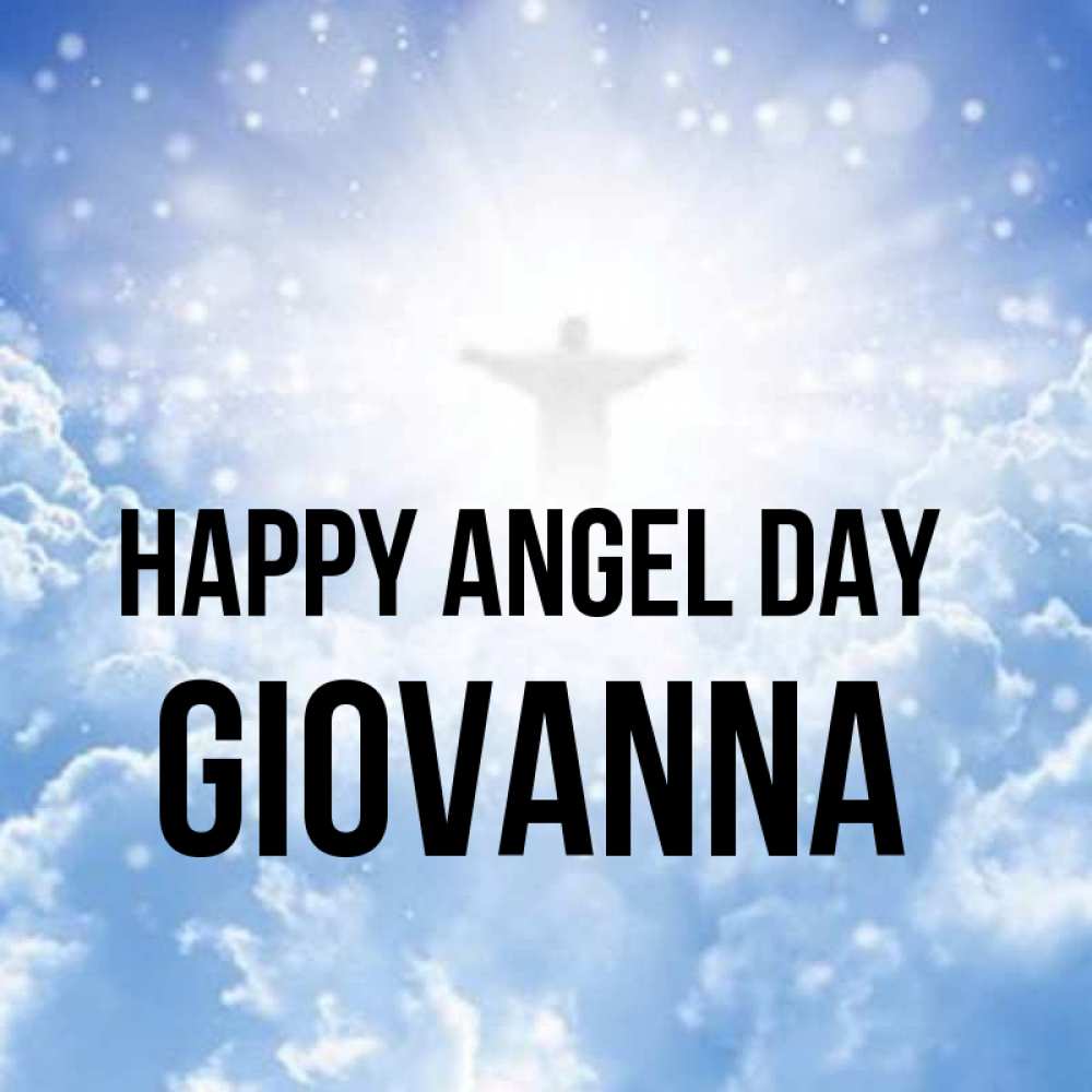 Greetings card с именем, Giovanna happy angel day ангел на облаках в свете солнца Greetings with text for free download 